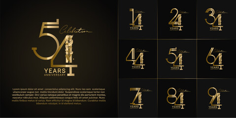 set of anniversary logotype golden color with leaf for special celebration event