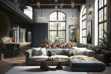 Luxury workspace office industrial space modern interior classy furniture good taste office industrial loft generative ai