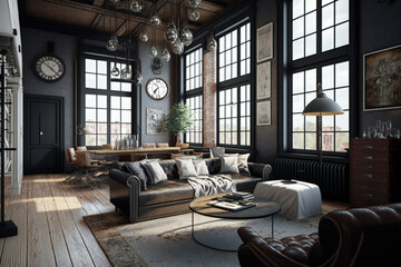 Luxury workspace office industrial space modern interior classy furniture good taste office industrial loft generative ai