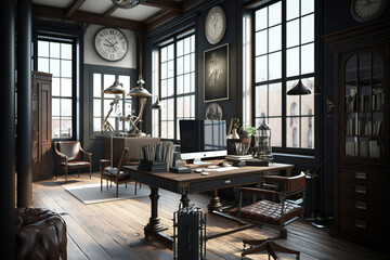 Luxury workspace office industrial space modern interior classy furniture good taste office industrial loft generative ai