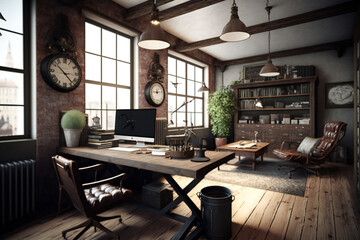 Luxury workspace office industrial space modern interior classy furniture good taste office industrial loft generative ai