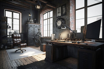 Luxury workspace office industrial space modern interior classy furniture good taste office industrial loft generative ai