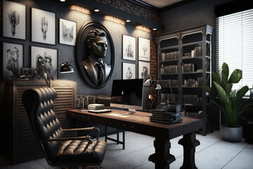 Luxury workspace office industrial space modern interior classy furniture good taste office industrial loft generative ai