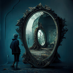 person in mirror portal