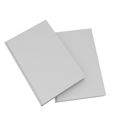 two hard cover white books on transparent background, 3d rendering png file	
