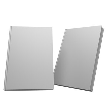 two hard cover white books on transparent background, 3d rendering png file	
