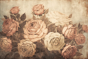 Vintage rose illustration, antique rustic floral art for background, wallpaper, design