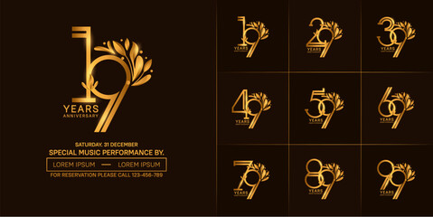 set of anniversary logotype golden color with ornament for special celebration event