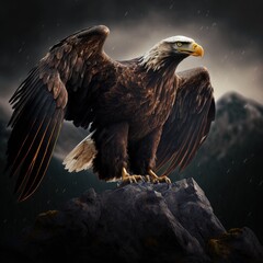 Fototapeta premium A Bald Eagle spreading their wings high in the mountains (generative AI)