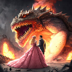 couple dragon in the fire