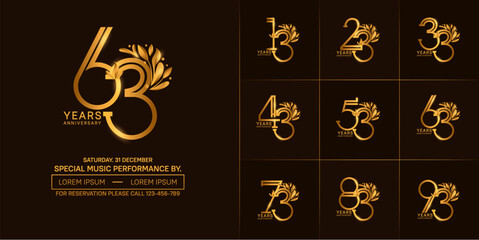 set of anniversary logotype golden color with ornament for special celebration event