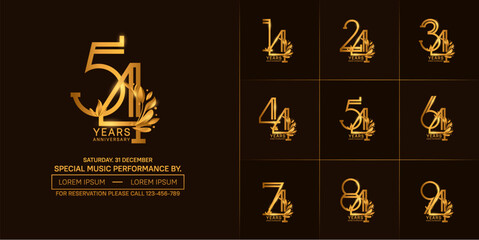 set of anniversary logotype golden color with ornament for special celebration event