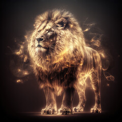 Naklejka premium lion in the dark