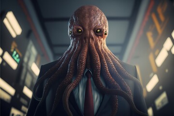 kraken animal in suit, isolated, business, personality type, animal types created with generative ai technology