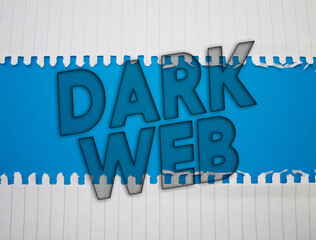 Dark Web text with Torn, Crumpled White Paper on colored background.