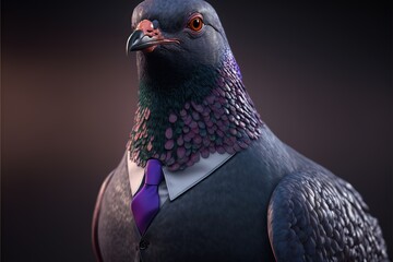 pigeon animal in suit, isolated, business, personality type, animal types created with generative ai technology - obrazy, fototapety, plakaty