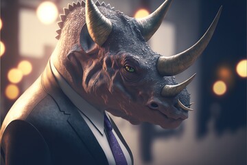 triceratops animal in suit, isolated, business, personality type, animal types created with generative ai technology
