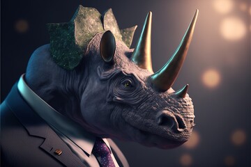 triceratops animal in suit, isolated, business, personality type, animal types created with generative ai technology
