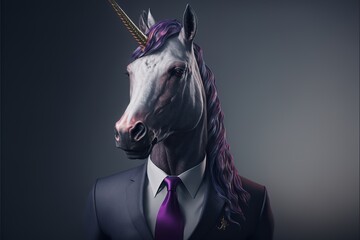 unicorn animal in suit, isolated, business, personality type, animal types created with generative ai technology