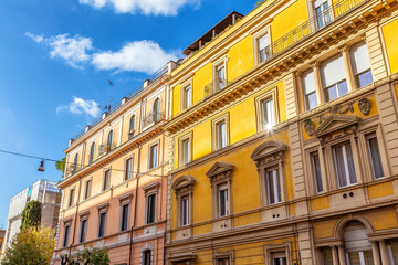 Fototapeta na wymiar Residential Apartment Buildings in Downtown City of Rome, Italy. Sunny Fall Season day.