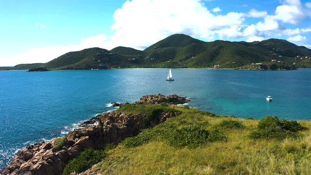 Sailing along the USVI, by reefs, and infant of St John and St Thomas Virgin Islands