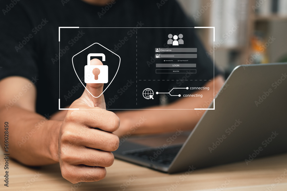 Poster cyber security concept. secure access to user's personal information, information security and encry