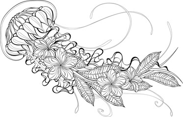 Large jellyfish with plumeria © Nelli Valova