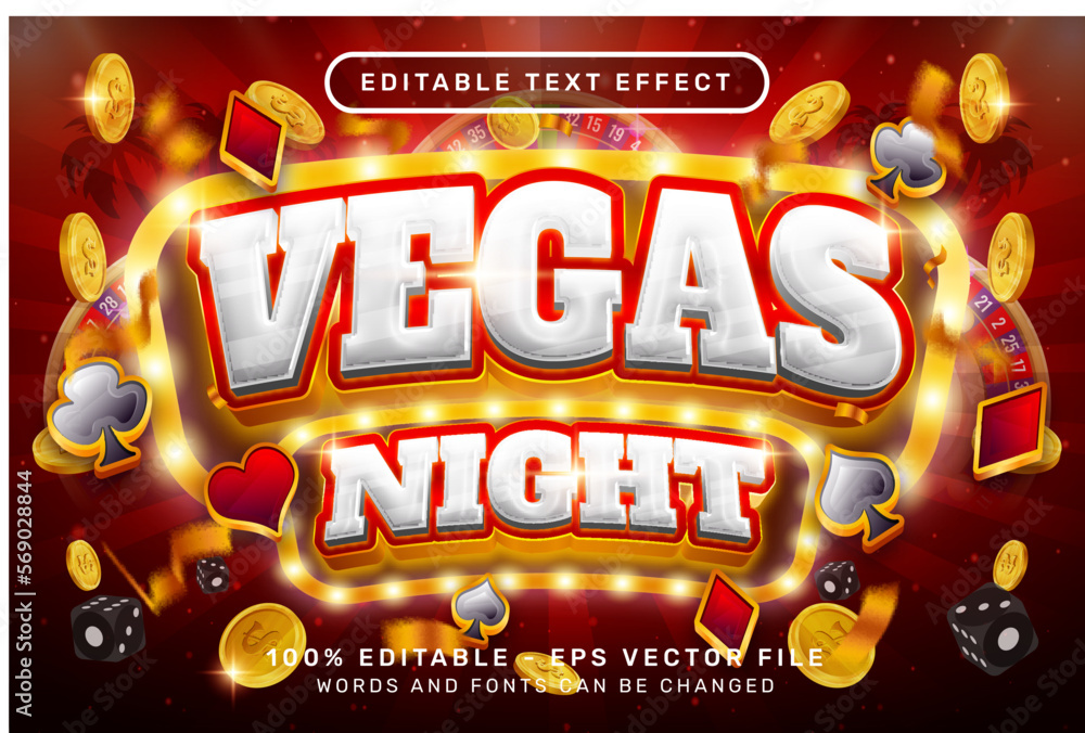 Poster vegas night 3d text effect and editable text effect