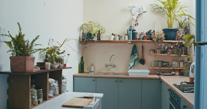 My kitchen is perfect for 2 people light Stock Video