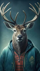 Cool, Cute and Adorable Humanoid Deer in Stylish Sportswear: A Unique Athletic Animal in Action with Comfortable Activewear and Gym Clothes like Men, Women, and Kids (generative AI)