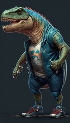 Cool, Cute and Adorable Humanoid Dinosaur in Stylish Sportswear: A Unique Athletic Animal in Action with Comfortable Activewear and Gym Clothes like Men, Women, and Kids (generative AI)