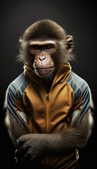 Cool, Cute and Adorable Humanoid Monkey in Stylish Sportswear: A Unique Athletic Animal in Action with Comfortable Activewear and Gym Clothes like Men, Women, and Kids (generative AI)