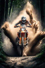 Extreme Sports in Nature:a person riding a motorcycle in the forest	
