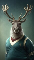 Cool, Cute and Adorable Humanoid Reindeer in Stylish Sportswear: A Unique Athletic Animal in Action with Comfortable Activewear and Gym Clothes like Men, Women, and Kids (generative AI)
