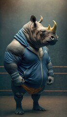 Fototapeta na wymiar Cool, Cute and Adorable Humanoid Rhinoceros in Stylish Sportswear: A Unique Athletic Animal in Action with Comfortable Activewear and Gym Clothes like Men, Women, and Kids (generative AI)