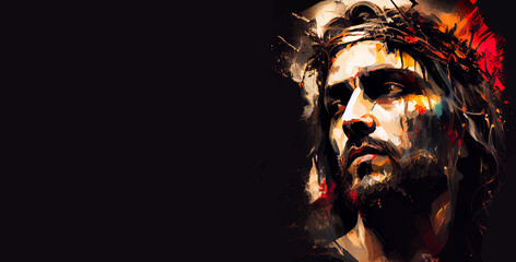Jesus Christ on the cross banner background. Artistic abstract religious background illustration with copy space for text.Generative AI - obrazy, fototapety, plakaty