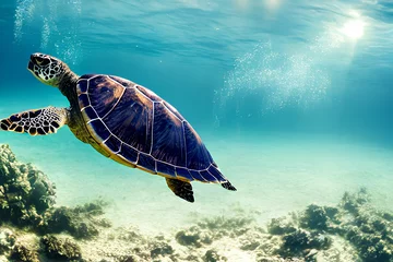 Schilderijen op glas sea turtle swimming in the sea © Asif