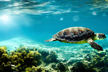 Obraz premium sea turtle swimming in the sea