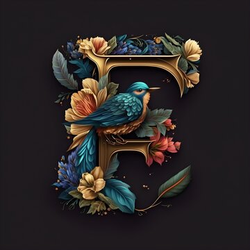 Letter F logo with flower and bird made with Generative AI