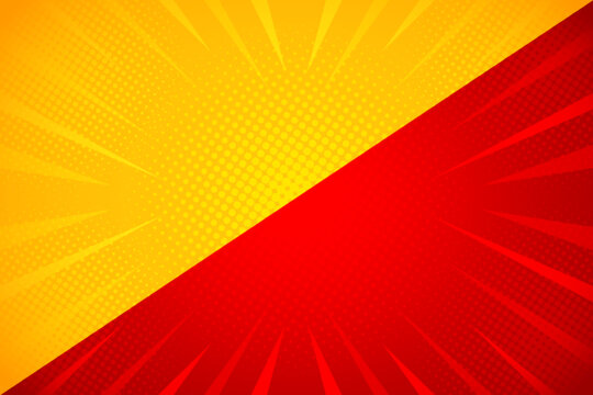 Yellow And Red Comic Pop Art Vintage Background With Halftone Dots