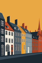 cityscape of old european city with buildings vector illustration design