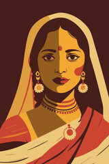Indian woman in traditional dress. Vector illustration of a beautiful Indian woman.