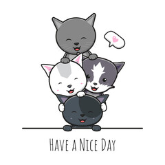 Cute cat have a nice day greeting cartoon doodle card icon illustration