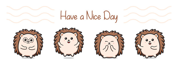 Cute hedgehog greeting card doodle banner background wallpaper icon cartoon illustration