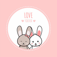 Obraz na płótnie Canvas Cute rabbit bunny couple love forever wallpaper icon cartoon illustration Cute rabbit bunny friends forever wallpaper icon cartoon illustration