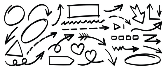 Hand drawn arrow vector icons set. sketch arrow design for business plan and education.