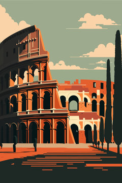 Colosseum in Rome, Italy. Vector illustration in flat style