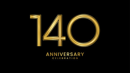 140th Anniversary celebration. Anniversary logo design with golden color for anniversary celebration event. Logo Vector Template Illustration