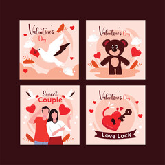 Valentine icon set. Happy valentine's day related icon on pink white background illustration of love box, calendar and heart shaped padlock concept.
