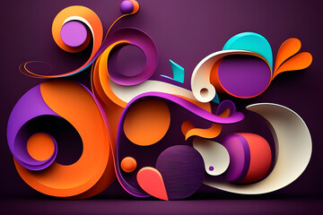 Purple and orange background with abstract shapes, Generative AI, AI Illustration